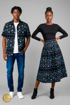 Tenue assortie couple en wax noire et bleue – élégance africaine signée SublimeWax