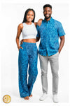Tenue assortie pour couple en wax bleu – Chemise et pantalon africains