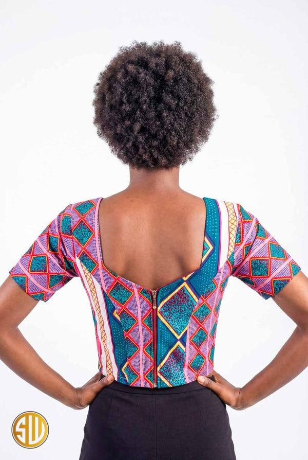 Top africain en wax rose et orange Eva