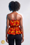 Top africain en wax rouge et orange – bustier élastiqué