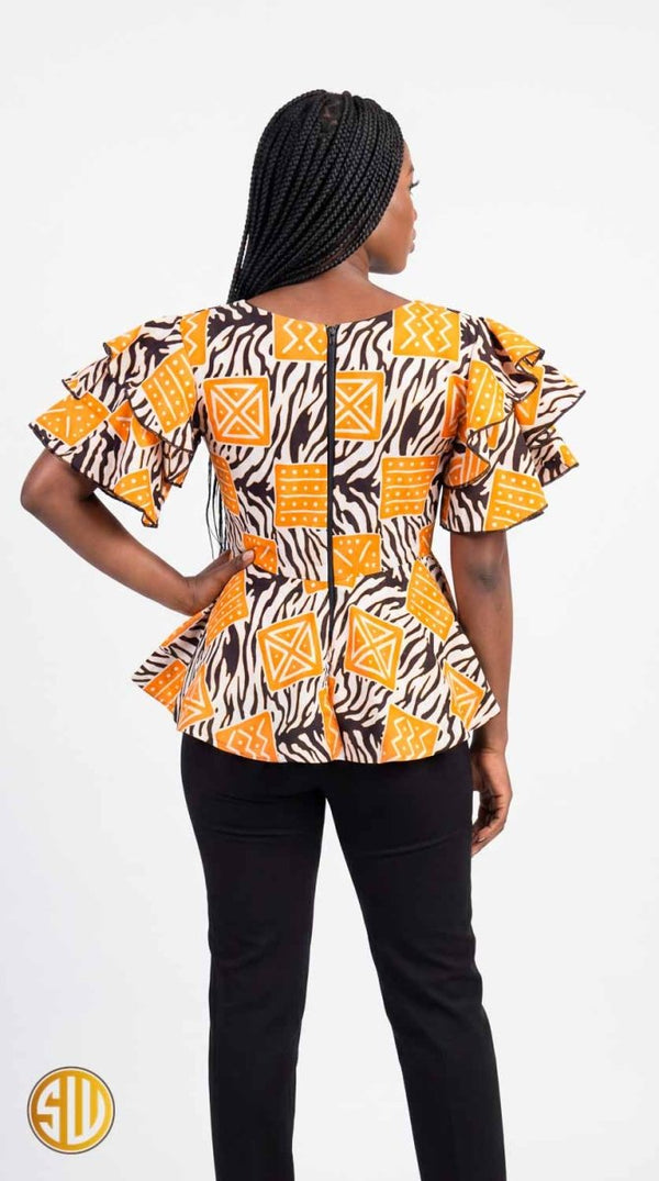 Top Peplum Wax Kofi Sublimewax – Orange, Crème & Noir