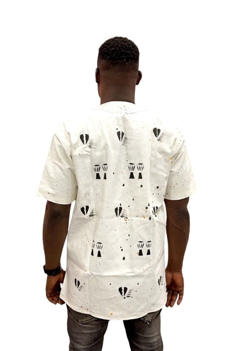 Chemise Africaine en Coton Blanc avec Motifs Africains - SublimeWax