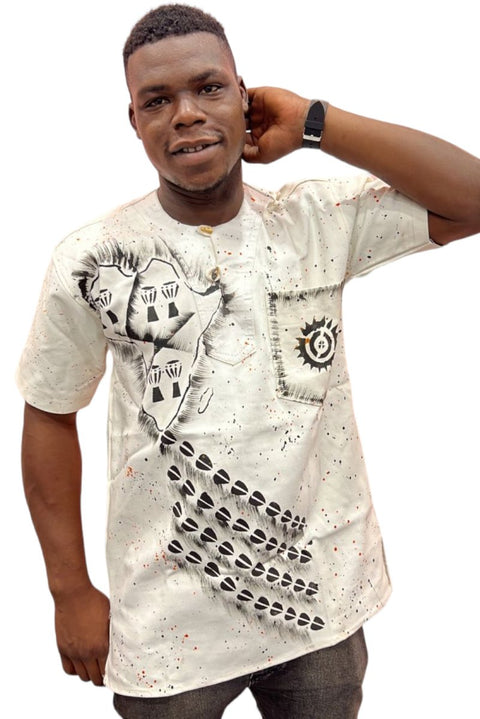 Chemise Africaine en Coton Blanc avec Motifs Africains - SublimeWax XL
