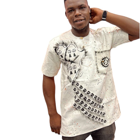 Chemise Africaine en Coton Blanc avec Motifs Africains - SublimeWax