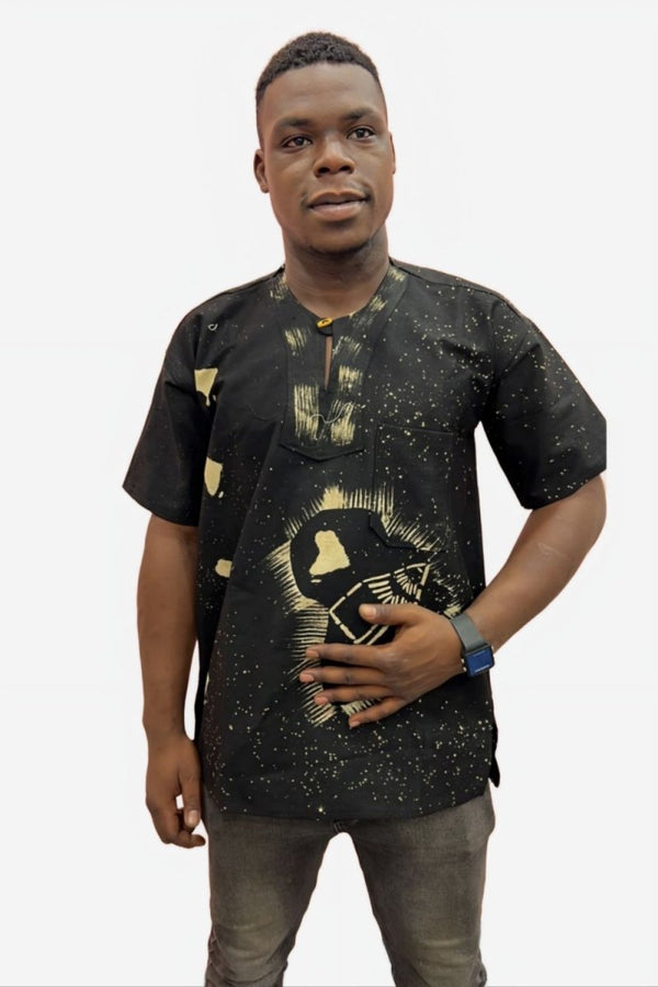 Chemise Africaine en Coton Noir avec Motifs Africains - SublimeWax