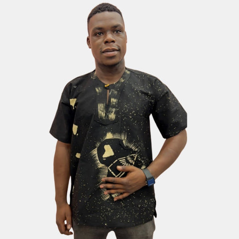 Chemise Africaine en Coton Noir avec Motifs Africains - SublimeWax XL