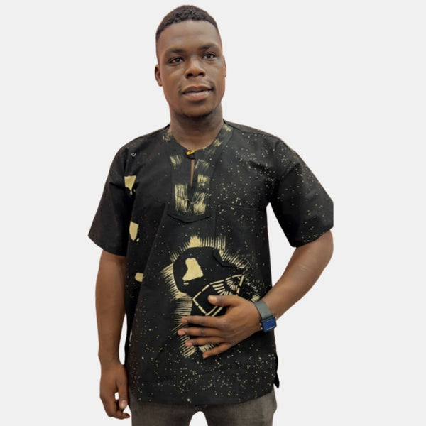 Chemise Africaine en Coton Noir avec Motifs Africains - SublimeWax XL