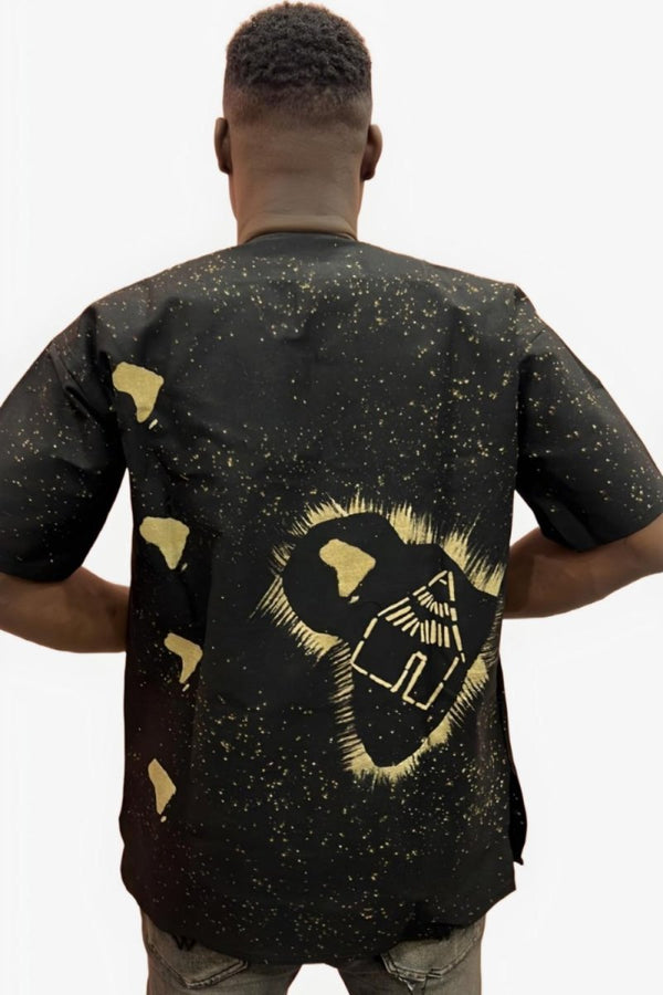 Chemise Africaine en Coton Noir avec Motifs Africains - SublimeWax