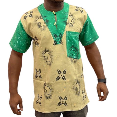 Chemise Africaine en coton pour Homme vert/beige - SublimeWax XL