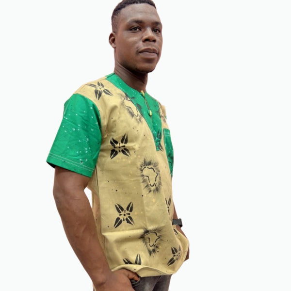 Chemise Africaine en coton pour Homme vert/beige - SublimeWax