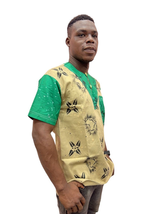 Chemise africaine en coton pour Homme vert/beige - SublimeWax