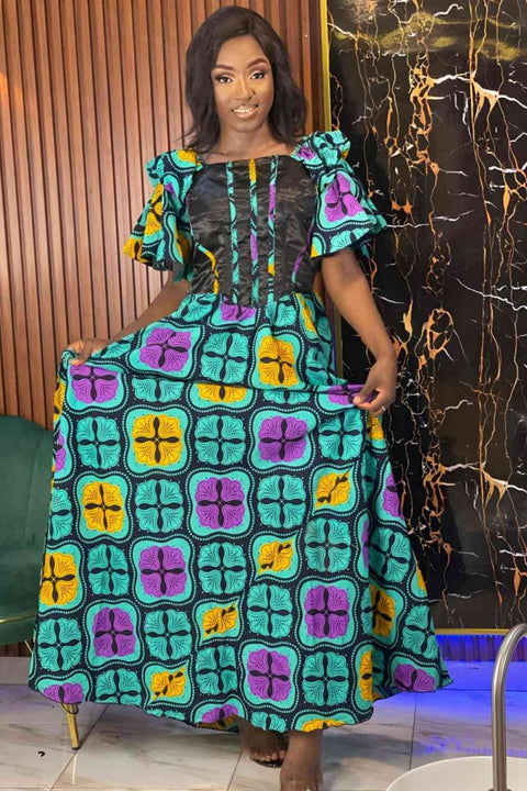 Robe Africaine en Wax Olivia: Élégance en Mouvement - SublimeWax