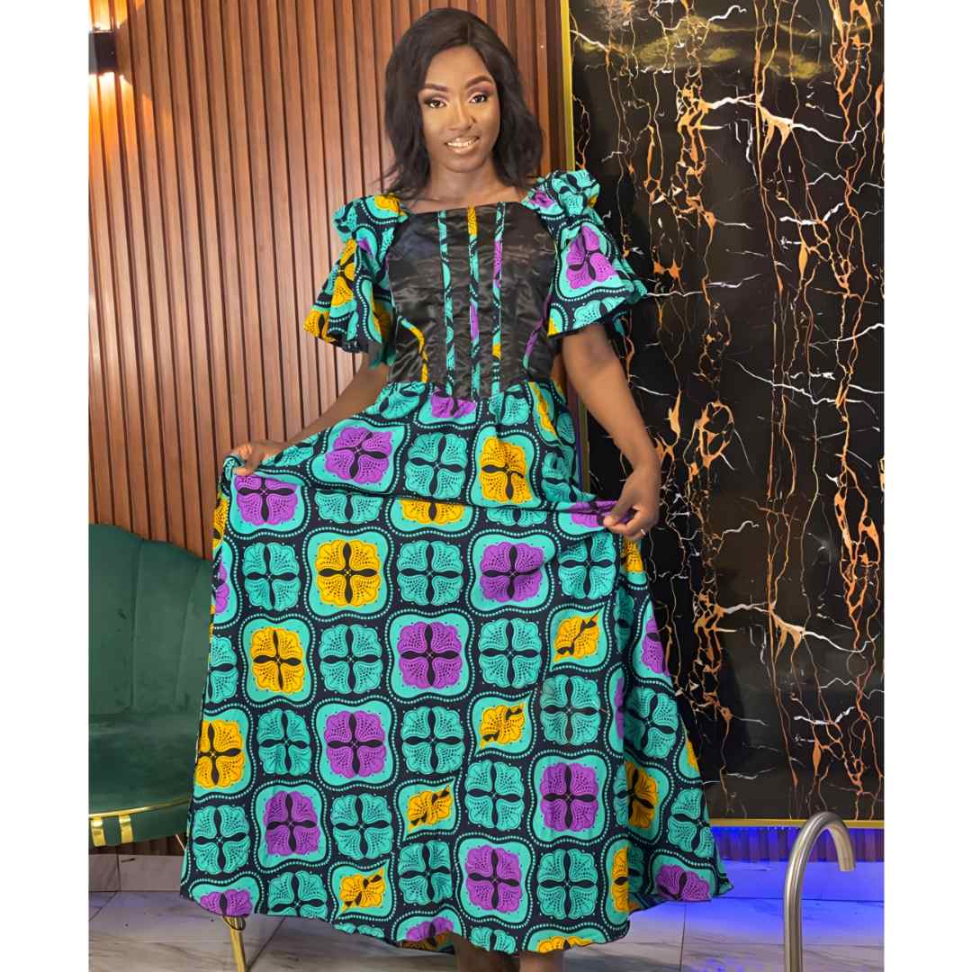 Robe Africaine en Wax Olivia: Élégance en Mouvement – SublimeWax