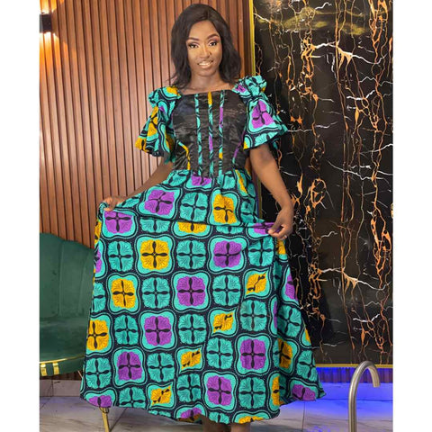 Robe Africaine en Wax Olivia: Élégance en Mouvement - SublimeWax