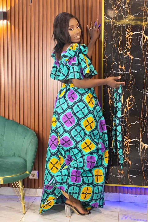 Robe Africaine en Wax Olivia: Élégance en Mouvement - SublimeWax