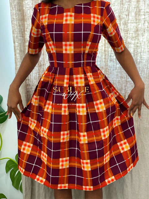 Robe Africaine en Wax à Carreaux - SublimeWax