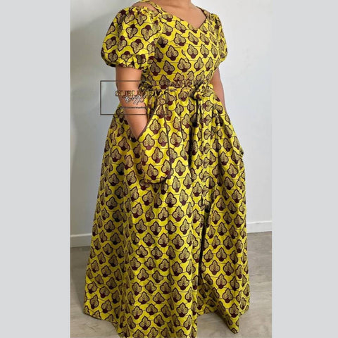 Robe en wax Sara - SublimeWax jaune